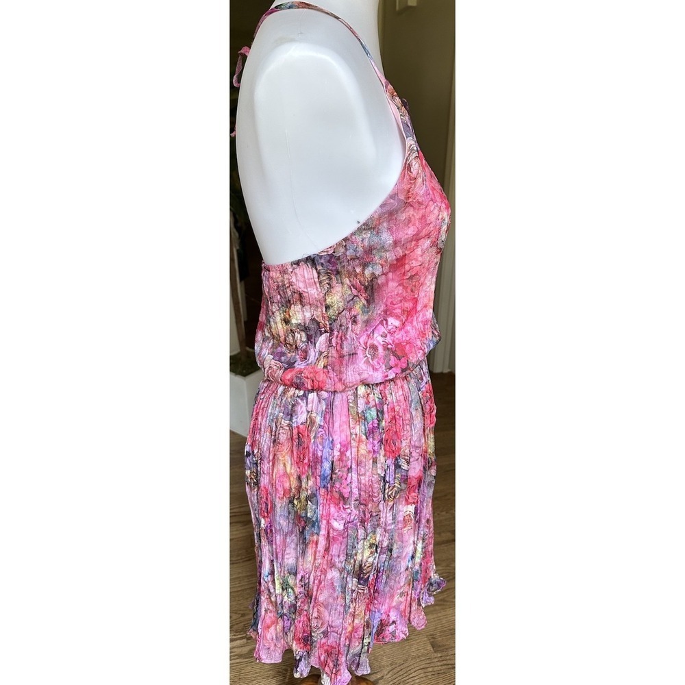 Everleigh Pink Floral Halter Pleated Dress Women's Size M Boho Summer Casual - Picture 2 of 9